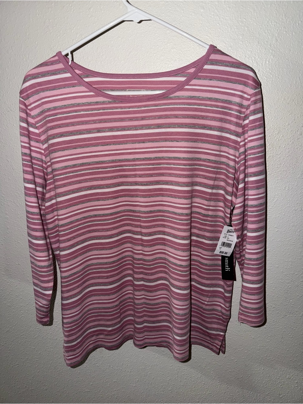 Women's Pink Striped Long Sleeve Crewneck Top NWT